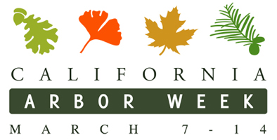 California Arbor Week Logo Colorful leaves at the top with the dates March 7 -14 listed