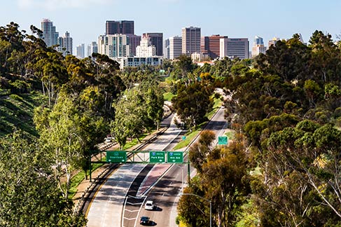 Urban Freeway with greenery - San Diego and Balboa Park