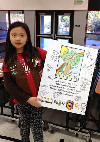 California ReLeaf Arbor Week Winner 2014 Featuring a young girl holding her award winning poster