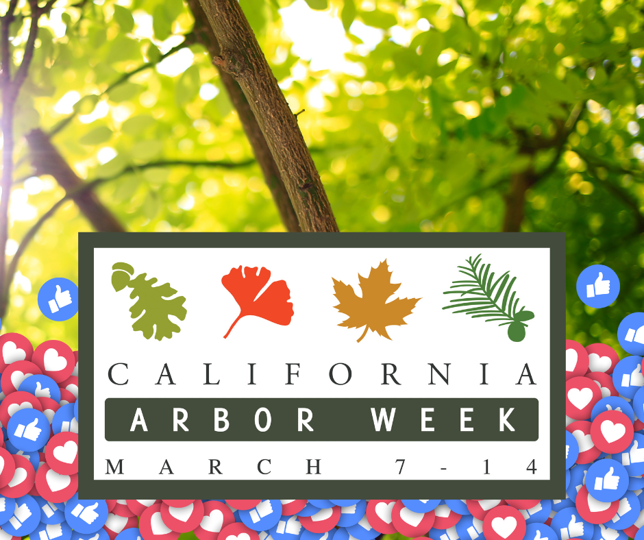 California Arbor Week with social media likes and hearts icons